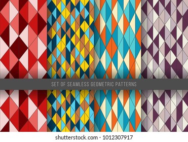Triangle pattern set. Seamless colorful vector illustration.