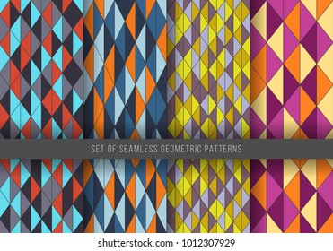 Triangle pattern set. Seamless colorful vector illustration.