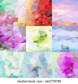 Triangle pattern set. Vector colorful geometric backgrounds.