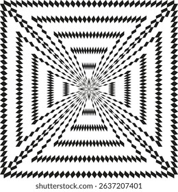 Triangle pattern square. Hypnotic illusion shape. Abstract vector structure. Black white geometry.