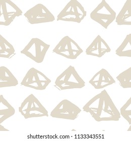 Triangle pattern. White ivory geometric seamless texture. Monochrome design print. Mimimal graphic repeating tile. Watercolor geometry background. Modern abstract linear ornament. 
