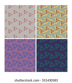 Triangle patterns in retro nostalgic colors. Set of seamless patterns in 70s or 80s style, vector eps10 tile