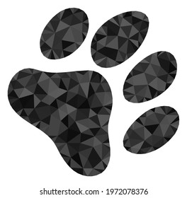 Triangle paw footprint polygonal icon illustration. Paw Footprint lowpoly icon is filled with triangles. Flat filled geometric mesh symbol based on paw footprint icon.