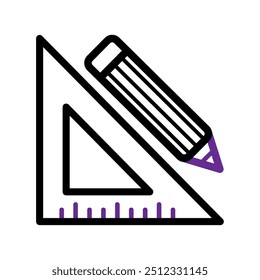 Triangle and pencil icon with purple accents Vector illustration