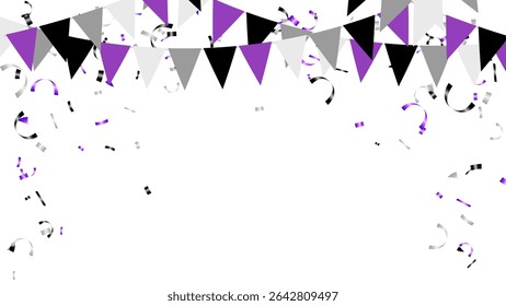 Chaîne de fanions triangle et confettis pour concept de couleur asexuée. guirlande de bruants