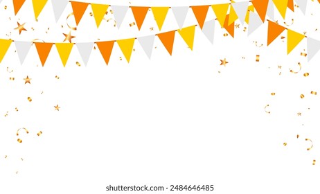 triangle pennants chain and confetti for happy holiday party color concept. birthday, celebration, carnival, anniversary, congratulation and decoration