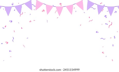 triangle pennants chain and confetti for holiday party, birthday, celebration, carnival, anniversary and decoration sweet