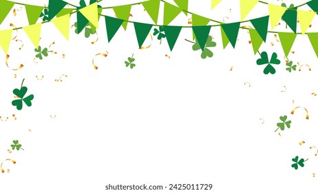 triangle pennants chain and confetti for St. Patrick's Day party color concept. birthday, celebration, anniversary and decoration lucky