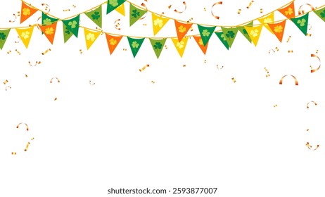 Triangle pennants chain and confetti for St. Patrick's Day party color concept. irish
