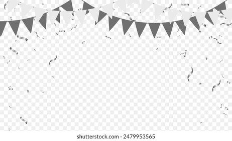 triangle pennants chain garland and confetti gray color for greeting card, holiday party, birthday, wedding