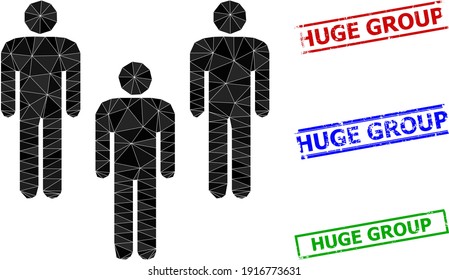 Las personas del triángulo se llenan de imágenes de íconos poligonales y de impuras imitaciones simples de sellos del grupo Enorme. El icono de People Crowd está lleno de triángulos. Los sellos de sello simples utilizan líneas, rectas en rojo, azul,