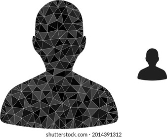Triangle person profile polygonal icon illustration. Person Profile lowpoly icon is filled with triangles. Flat filled geometric mesh image based on person profile icon.