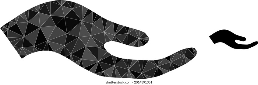 Triangle petition hand polygonal icon illustration. Petition Hand lowpoly icon is filled with triangles. Flat filled geometric mesh image based on petition hand icon.