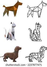 triangle pets: spaniel dog, cat, dachshund dog, eps 10