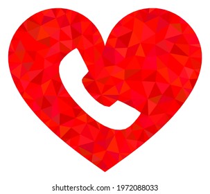 Triangle phone heart polygonal icon illustration. Phone Heart lowpoly icon is filled with triangles. Flat filled geometric mesh image based on phone heart icon.