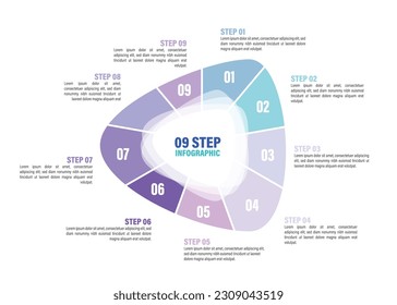 
Triangle pie charts for infographics. Elements with 3, 4, 5, 6, 7, 8, 9, 10 steps, options. in an abstract shape.