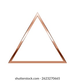 Triangle pink gold frame. Isolated luxury triangle rose gold border. Copper triangle flat frame mockup design element. Vector illustration.