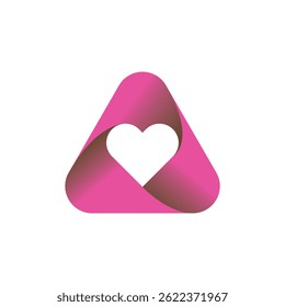 Triangle pink heart icon logo design vector. Heart love logo design.