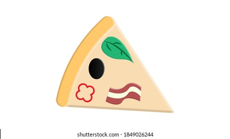 Triangle pizza slice with fresh vegetables and crispy crust. Tasty fast food. Flat vector element for cafe or pizzeria menu.