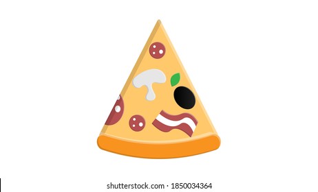 Triangle pizza slice with fresh vegetables and crispy crust. Tasty fast food. Flat vector element for cafe or pizzeria menu.