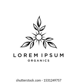 triangle plant logo icon with three abstract leaves inside