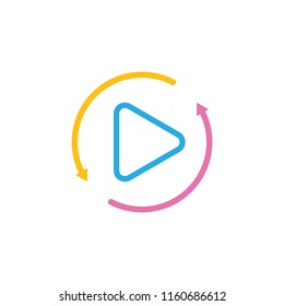 triangle player with circle arrows line art logo vector