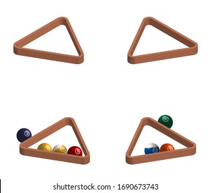 triangle for playing billiards, balls for pool and snooker in a realistic design. Isolated vector on white background