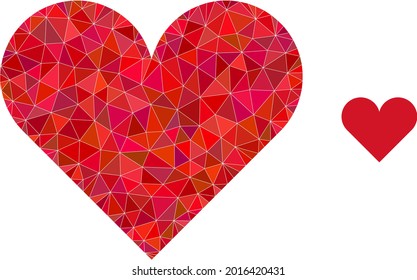 Triangle playing card heart suit polygonal icon illustration. Playing Card Heart Suit lowpoly icon is filled with triangles. Flat filled abstract mesh symbol based on playing card heart suit icon.