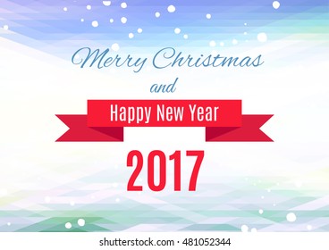 Triangle polygon Christmas background with retro ribbon and snowflakes
