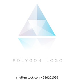 Triangle polygon logo in modern geometric style with reflection. Colorful premium logo isolated on white.