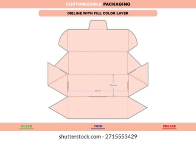 Dieline de caja poligonal triangular con cierre a presión y estructura de tapa abatible para empaques personalizados Diseño de Vector de Plantilla plegable imprimible Marca y maquetas