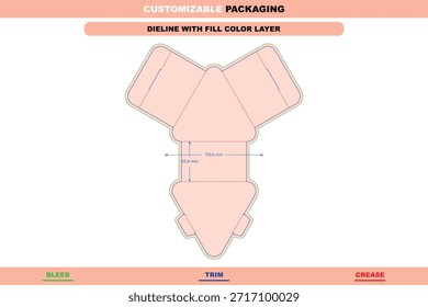 Vector dieline de caja poligonal triangular con dimensiones personalizadas desarrollado para diseños imprimibles de empaques plegables estructurados y proyectos de diseño de cajas de cartón profesionales