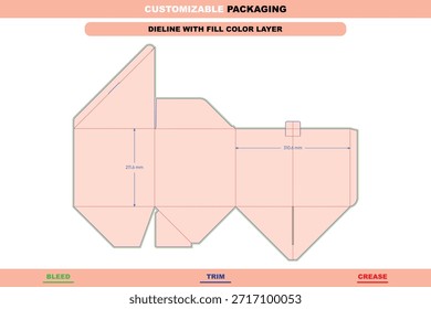 Vector dieline de caja poligonal triangular con dimensiones ajustables que proporcionan guías de plegado y corte claras para un diseño preciso de embalaje de cartón triangular