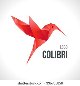 Triangle polygonal red colibri illustration, logotype, icon