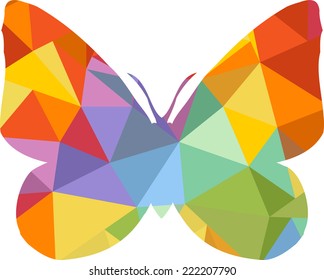 Triangle polygonal silhouette of butterfly,  vector illustration
