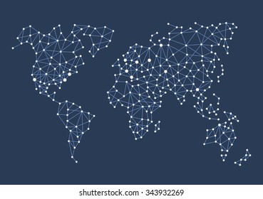 Triangle Polygonal Style World Map on Dark Background. Vector