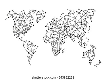 Triangle Polygonal Style World Map on White Background. Vector