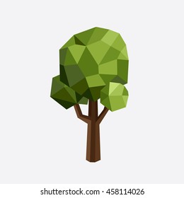 Triangle polygonal tree silhouette. Vector eco illustration. Isolated green tree in a triangular style.