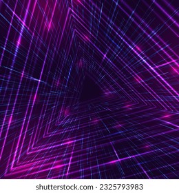 Triangle portal with light effects. Neon tunnel. Abstract technology background. Vector illustration.