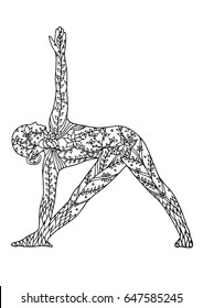 triangle pose yoga 7 chakra vector flower floral drawing hand drawn zentangle illustration design, (Trikonasana)
