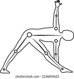 Triangle pose of yoga with joints, line art