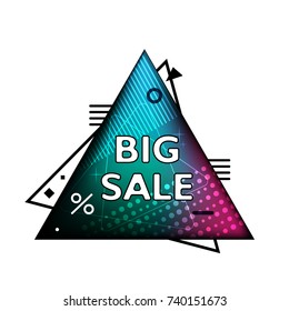 Triangle poster in memphis style. Black friday, big sale. Geometric elements on gradient background.