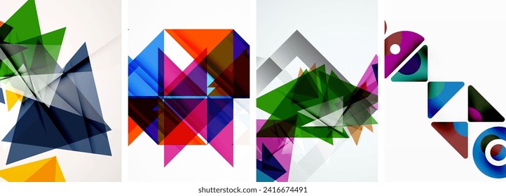 Juego de pósters triangulares para papel de pared, tarjeta de visita, portada, cartel, pancarta, folleto, cabecera, sitio web