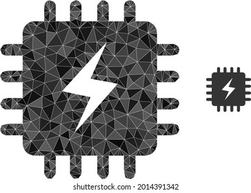 Triangle power chip polygonal icon illustration. Power Chip lowpoly icon is filled with triangles. Flat filled geometric mesh image based on power chip icon.