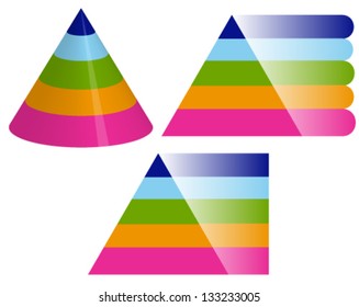 Triangle presentation template - 3D Cone - Color-coded vector presentation