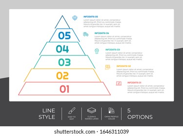 Triangle process infographic vector design with 5 steps &colorful style for presentation purpose.Line step infographic can be used for business and marketing