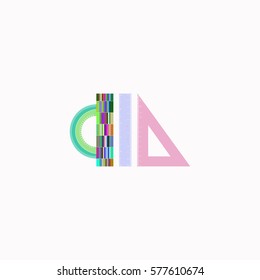 Triangle, Protractor and Straightedge  icon Vector design. Colored illustration.