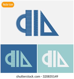 Triangle, Protractor and Straightedge vector icon.