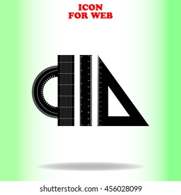 Triangle, Protractor and Straightedge web icon. Black illustration on white background
