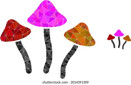 Triangle psychedelic mushrooms polygonal icon illustration. Psychedelic Mushrooms lowpoly icon is filled with triangles. Flat filled geometric mesh image based on psychedelic mushrooms icon.